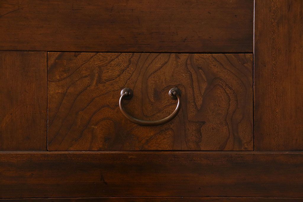 アンティーク家具　古民具・骨董　欅・檜材　昇り引き出し付き!六尺水屋箪笥(食器棚、収納棚)