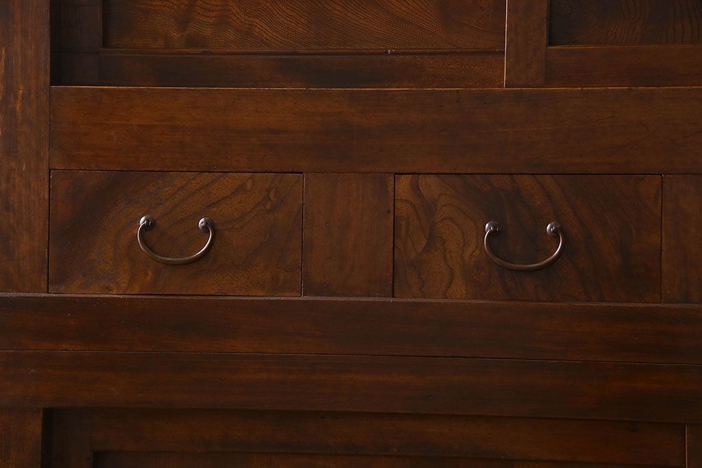 アンティーク家具　古民具・骨董　欅・檜材　昇り引き出し付き!六尺水屋箪笥(食器棚、収納棚)