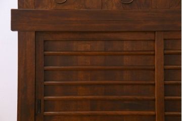 アンティーク家具　古民具・骨董　欅・檜材　昇り引き出し付き!六尺水屋箪笥(食器棚、収納棚)