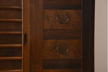 アンティーク家具　古民具・骨董　欅・檜材　昇り引き出し付き!六尺水屋箪笥(食器棚、収納棚)