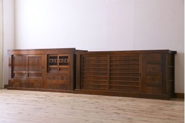 アンティーク家具　古民具・骨董　欅・檜材　昇り引き出し付き!六尺水屋箪笥(食器棚、収納棚)