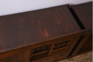 アンティーク家具　古民具・骨董　欅・檜材　昇り引き出し付き!六尺水屋箪笥(食器棚、収納棚)