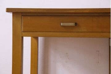 レトロ家具　レトロスタイル　和製アンティークの栓材製片袖机(デスク)