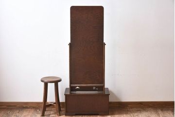 アンティーク雑貨　和製アンティーク　タモ玉杢材　透かし彫りが素敵な鏡台(化粧台)