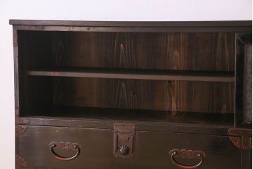 アンティーク家具　古民具・骨董　明治期　六尺　台輪付き!結霜ガラス引き戸の大川箪笥サイドボード(水屋箪笥)(2)