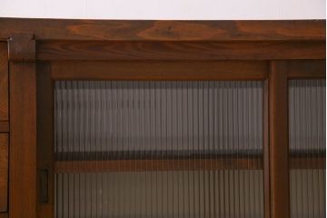 アンティーク家具　珍しい両面使い仕様!モールガラス引き戸のアンティーク作業台