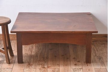 アンティーク家具　和製アンティーク　ケヤキ材一枚板!両面引き出し付きの座卓(センターテーブル、作業台)