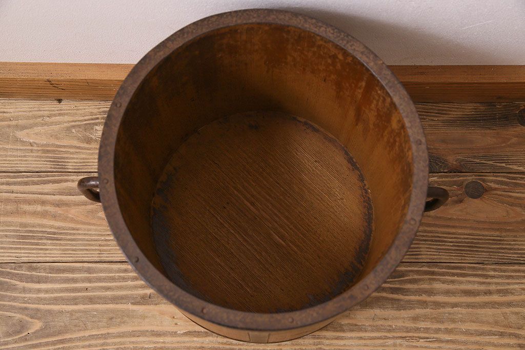 アンティーク雑貨　古民具・骨董　古い木の質感が味わい深い一斗マス・斗棒(植木鉢)