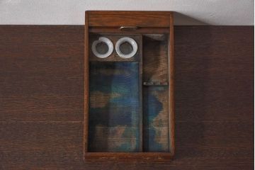 アンティーク雑貨　和製アンティーク　シャッター扉付きペン入れ(小物入れ、道具箱)