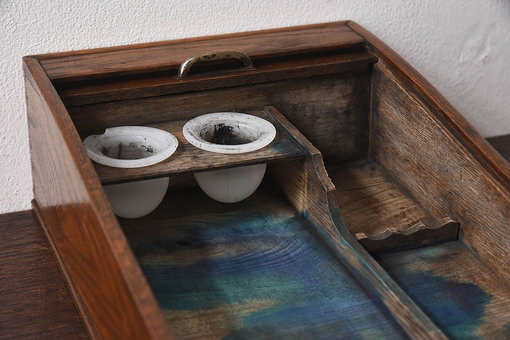 アンティーク雑貨　和製アンティーク　シャッター扉付きペン入れ(小物入れ、道具箱)