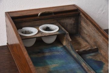 アンティーク雑貨　和製アンティーク　シャッター扉付きペン入れ(小物入れ、道具箱)