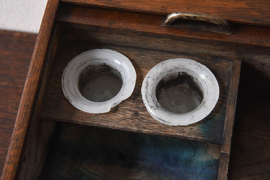 アンティーク雑貨　和製アンティーク　シャッター扉付きペン入れ(小物入れ、道具箱)