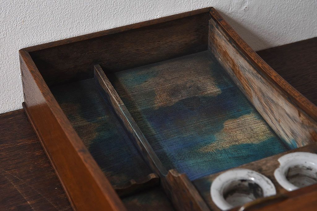 アンティーク雑貨　和製アンティーク　シャッター扉付きペン入れ(小物入れ、道具箱)