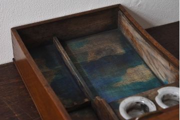 アンティーク雑貨　和製アンティーク　シャッター扉付きペン入れ(小物入れ、道具箱)