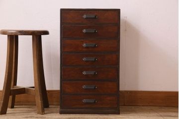 アンティーク家具　和製アンティーク　前面ケヤキ材　7段の小引き出し(小物入れ、裁縫箱)