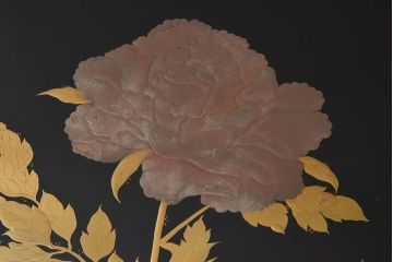 アンティーク雑貨　古民具・骨董　高級品!牡丹の蒔絵が漆塗りに良く映える盆(トレー)2枚セット