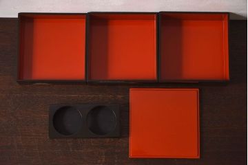 アンティーク雑貨　古民具・骨董　外箱付き　富士の蒔絵が描かれた漆重箱(野弁当箱)