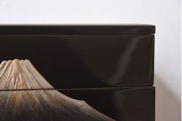 アンティーク雑貨　古民具・骨董　外箱付き　富士の蒔絵が描かれた漆重箱(野弁当箱)