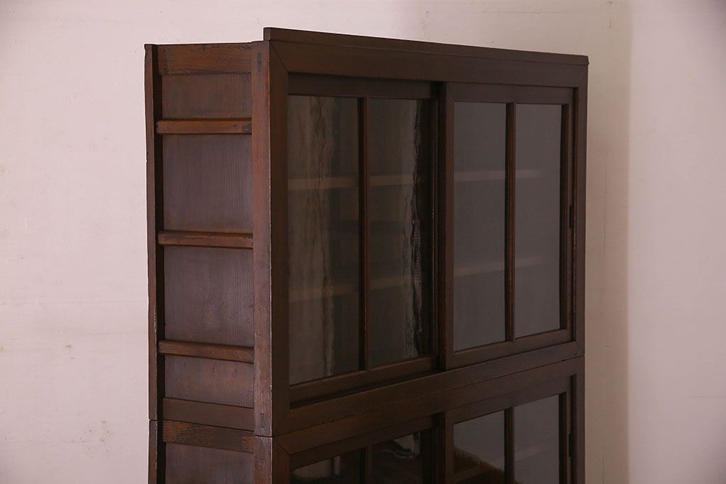 アンティーク家具　和製アンティーク　六尺　二段重ね関西収納棚(戸棚、水屋箪笥、ガラスケース)