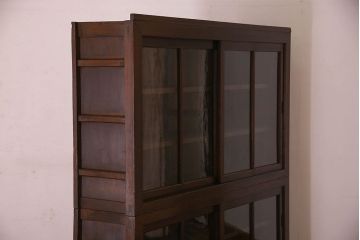 アンティーク家具　和製アンティーク　六尺　二段重ね関西収納棚(戸棚、水屋箪笥、ガラスケース)