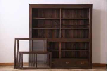 アンティーク家具　和製アンティーク　六尺　二段重ね関西収納棚(戸棚、水屋箪笥、ガラスケース)