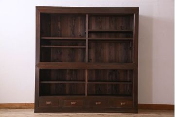 アンティーク家具　和製アンティーク　六尺　二段重ね関西収納棚(戸棚、水屋箪笥、ガラスケース)