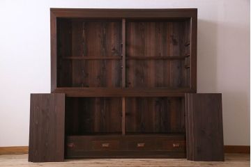 アンティーク家具　和製アンティーク　六尺　二段重ね関西収納棚(戸棚、水屋箪笥、ガラスケース)
