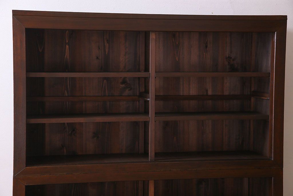 アンティーク家具　和製アンティーク　六尺　二段重ね関西収納棚(戸棚、水屋箪笥、ガラスケース)