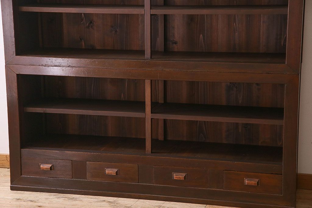 アンティーク家具　和製アンティーク　六尺　二段重ね関西収納棚(戸棚、水屋箪笥、ガラスケース)