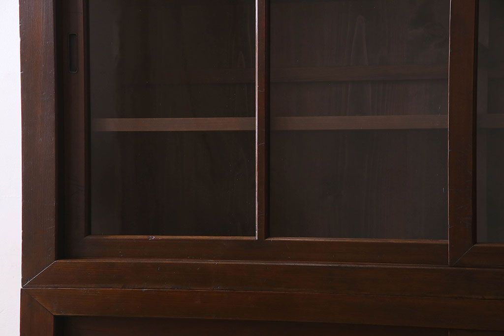 アンティーク家具　和製アンティーク　六尺　二段重ね関西収納棚(戸棚、水屋箪笥、ガラスケース)