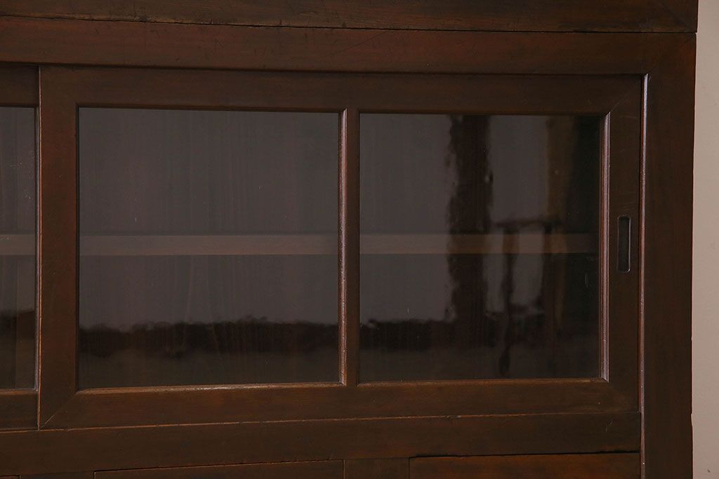 アンティーク家具　和製アンティーク　六尺　二段重ね関西収納棚(戸棚、水屋箪笥、ガラスケース)