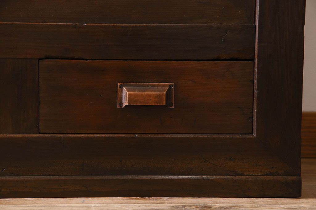 アンティーク家具　和製アンティーク　六尺　二段重ね関西収納棚(戸棚、水屋箪笥、ガラスケース)