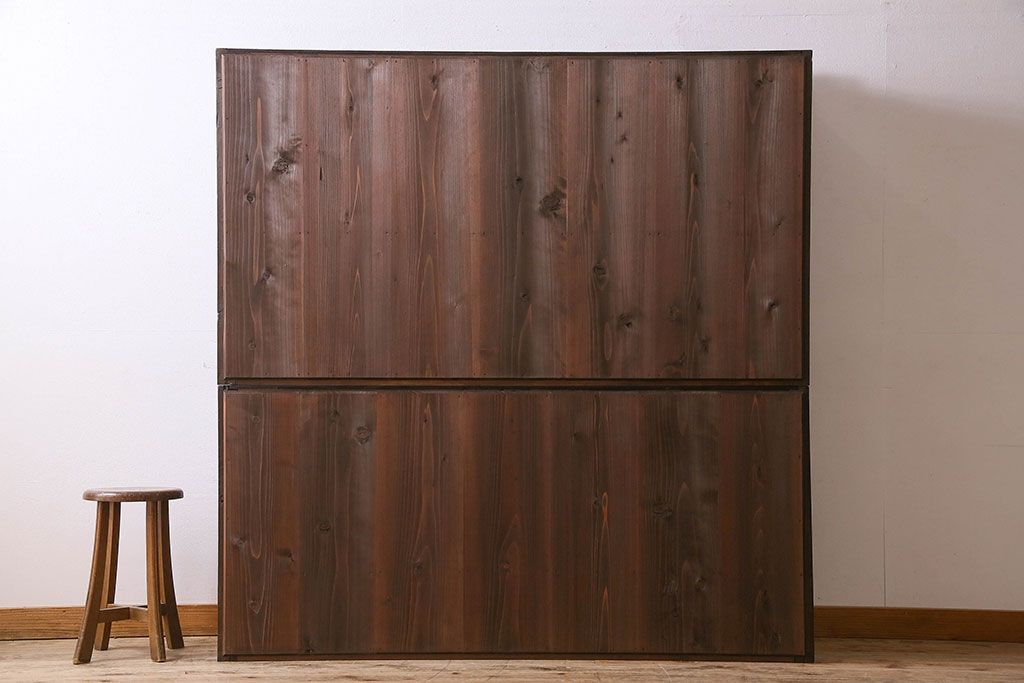 アンティーク家具　和製アンティーク　六尺　二段重ね関西収納棚(戸棚、水屋箪笥、ガラスケース)