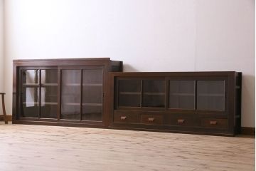 アンティーク家具　和製アンティーク　六尺　二段重ね関西収納棚(戸棚、水屋箪笥、ガラスケース)