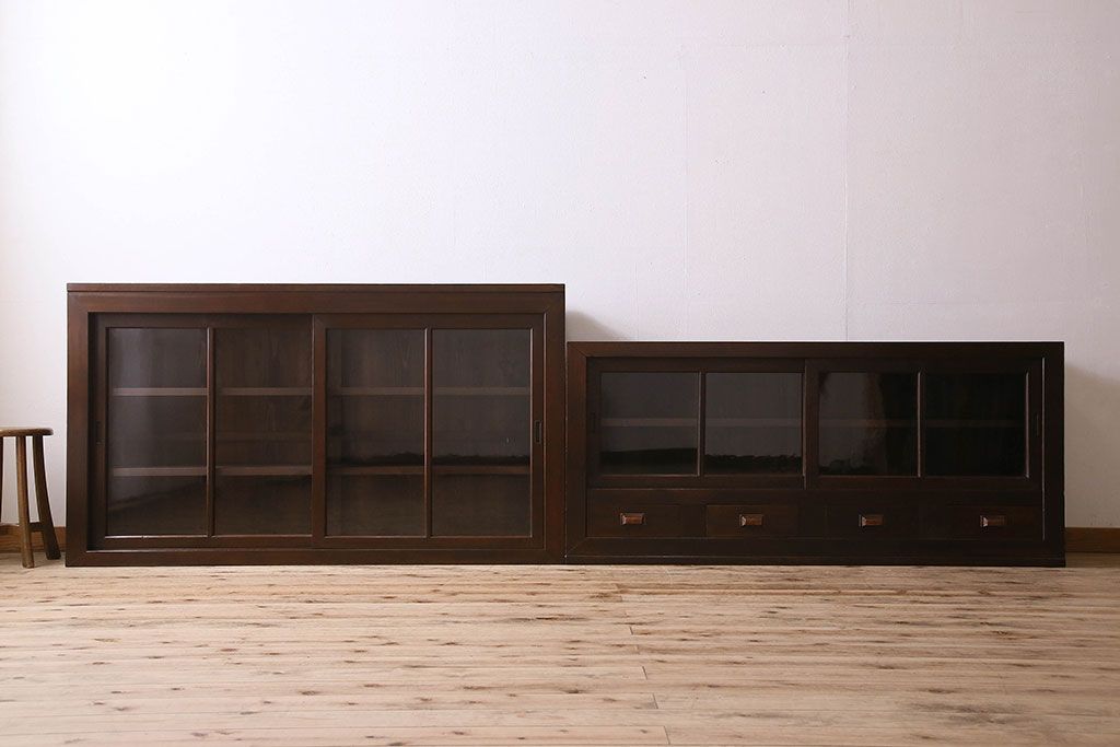 アンティーク家具　和製アンティーク　六尺　二段重ね関西収納棚(戸棚、水屋箪笥、ガラスケース)