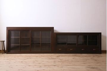 アンティーク家具　和製アンティーク　六尺　二段重ね関西収納棚(戸棚、水屋箪笥、ガラスケース)