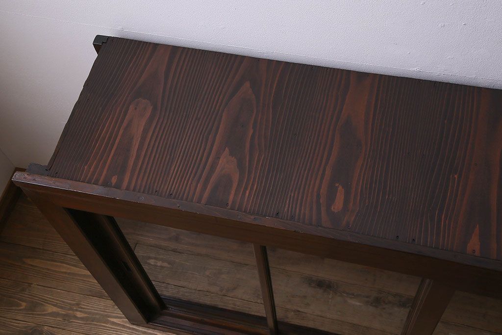 アンティーク家具　和製アンティーク　六尺　二段重ね関西収納棚(戸棚、水屋箪笥、ガラスケース)