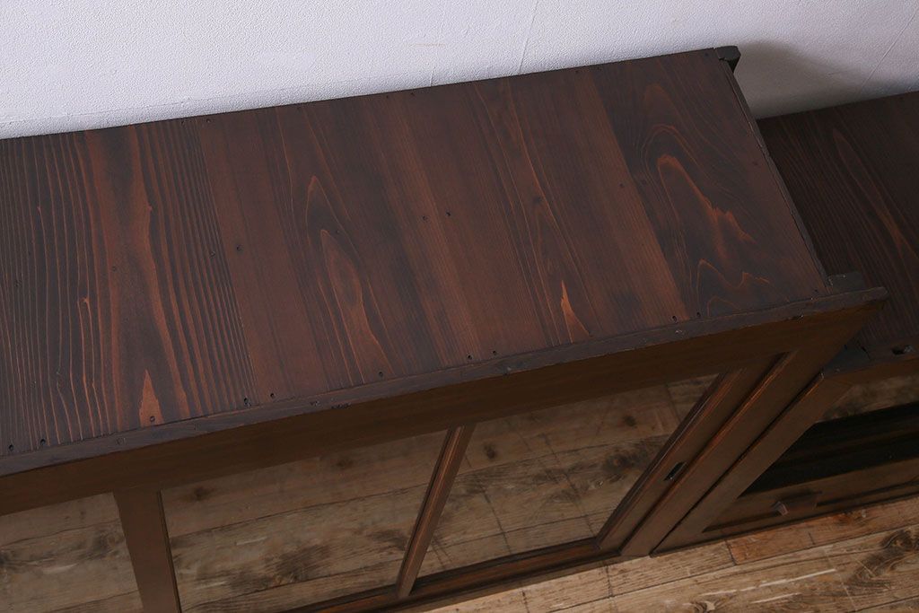 アンティーク家具　和製アンティーク　六尺　二段重ね関西収納棚(戸棚、水屋箪笥、ガラスケース)