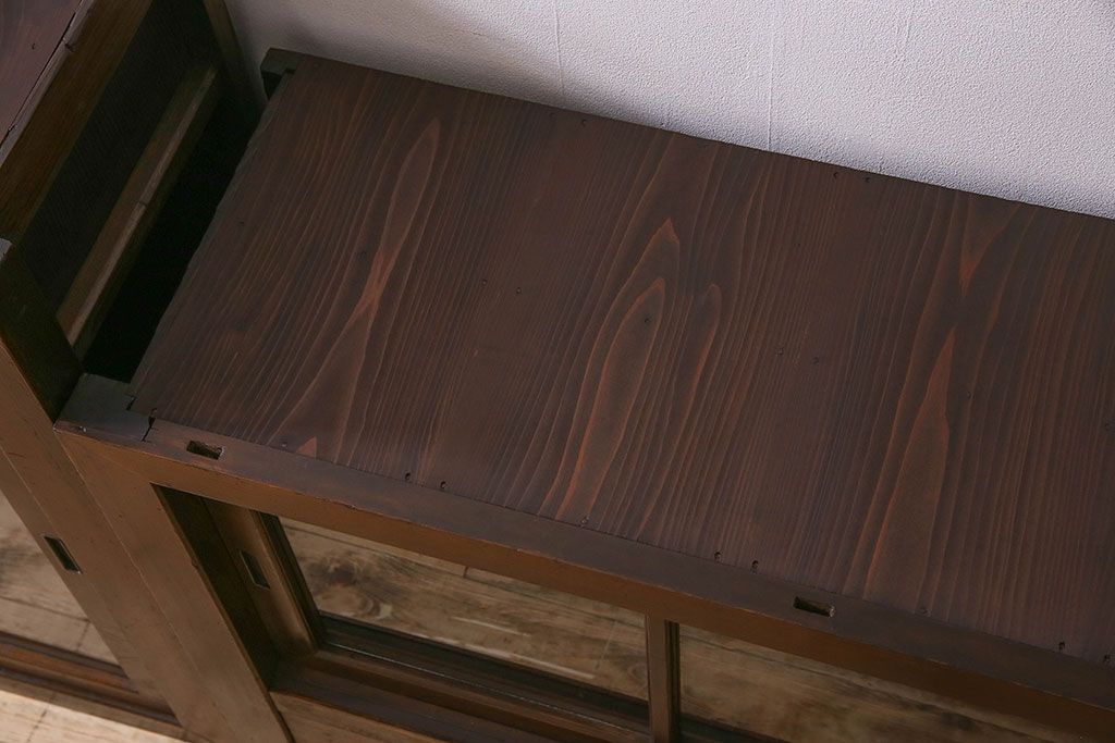 アンティーク家具　和製アンティーク　六尺　二段重ね関西収納棚(戸棚、水屋箪笥、ガラスケース)