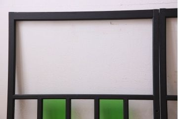 昭和レトロ　結霜ガラス入り!色ガラスがお洒落なペイントガラス戸4枚セット(窓)(1)