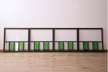 昭和レトロ　結霜ガラス入り!色ガラスがお洒落なペイントガラス戸4枚セット(窓)(1)