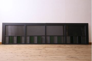 昭和レトロ　結霜ガラス入り!色ガラスがお洒落なペイントガラス戸4枚セット(窓)(1)