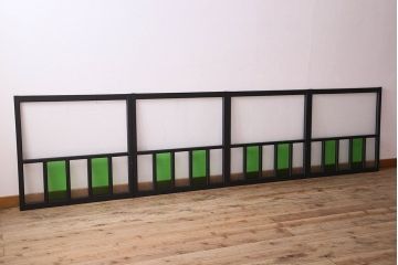 昭和レトロ　結霜ガラス入り!色ガラスがお洒落なペイントガラス戸4枚セット(窓)(1)