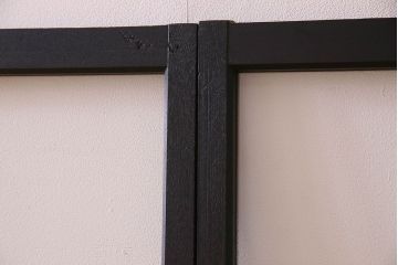 昭和レトロ　結霜ガラス入り!色ガラスがお洒落なペイントガラス戸4枚セット(窓)(1)