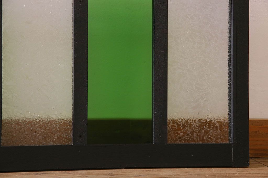 昭和レトロ　結霜ガラス入り!色ガラスがお洒落なペイントガラス戸4枚セット(窓)(1)