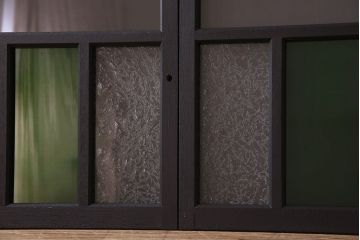 昭和レトロ　結霜ガラス入り!色ガラスがお洒落なペイントガラス戸2枚セット(窓)(2)