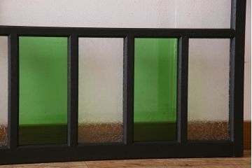 昭和レトロ　結霜ガラス入り!色ガラスがお洒落なペイントガラス戸2枚セット(窓)(2)