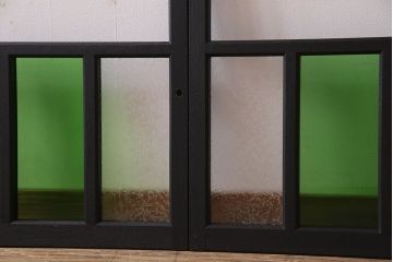 昭和レトロ　結霜ガラス入り!色ガラスがお洒落なペイントガラス戸2枚セット(窓)(2)