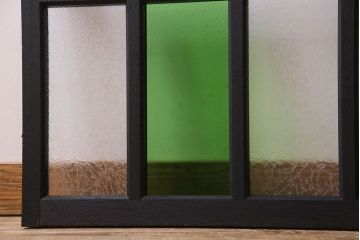 昭和レトロ　結霜ガラス入り!色ガラスがお洒落なペイントガラス戸2枚セット(窓)(2)