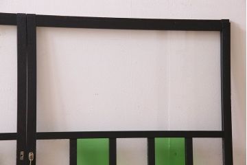 昭和レトロ　結霜ガラス入り!色ガラスがお洒落なペイントガラス戸2枚セット(窓)(2)